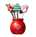 New Arrival Christmas Fruit Fork Silicone Portable Cake Fork Cartoon 430 Stainless Steel Metal Mini Fruit Fork for Kids