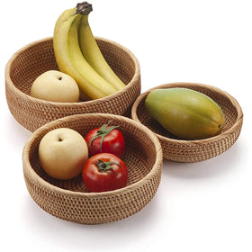 Best Seller Kitchen Table Round Woven Wicker Bread Fruits Vegetables Storage Serving Rattan Basket Set