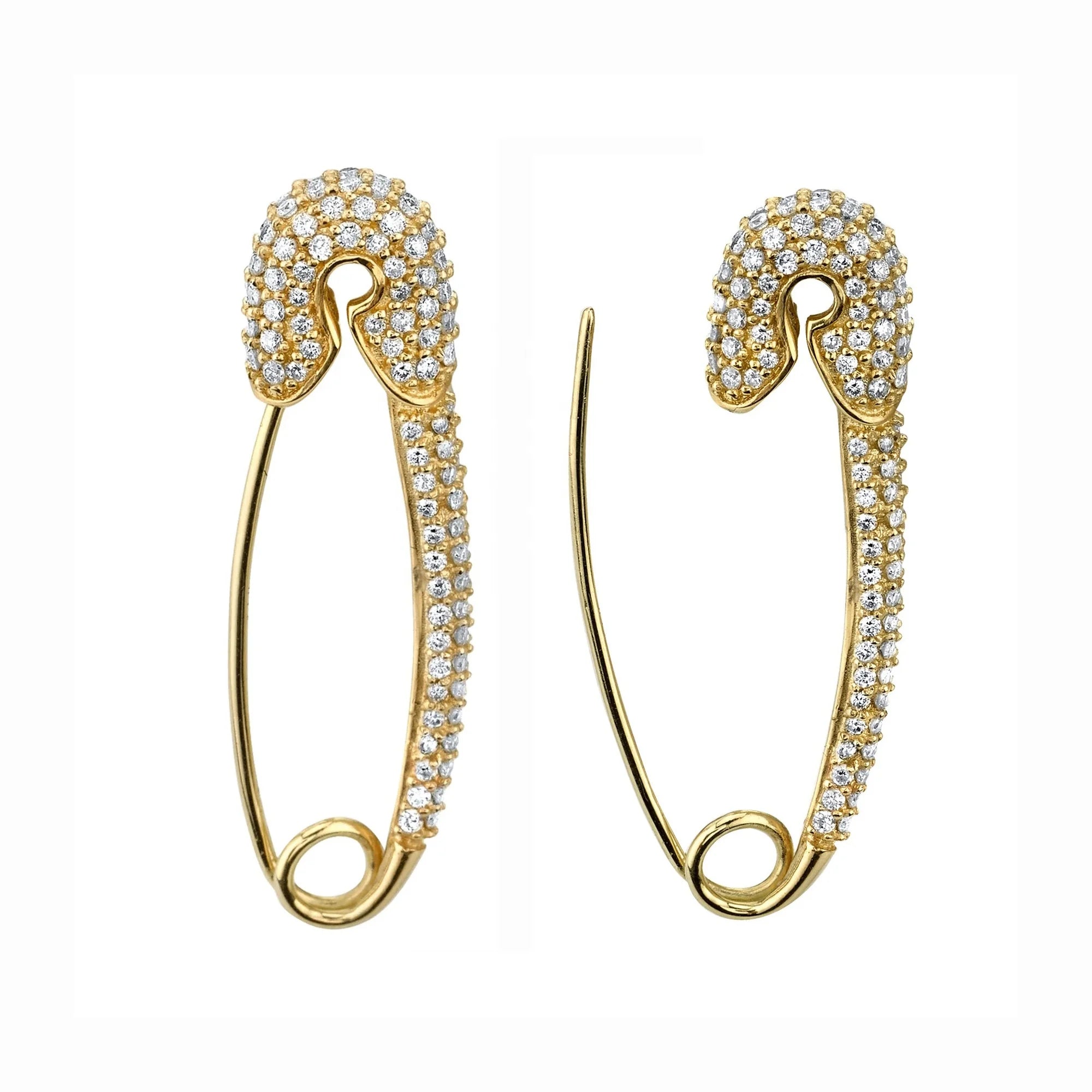 LOZRUNVE Luxury Trendy Large Cubic Zirconia Pave Safety Pin Earring Jewelry 925 Sterling Silver Wholesale