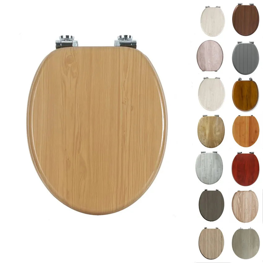 Modern Wood Pattern Toilet Lid with Chrome Hinges WC Toilettensitz for Bathroom
