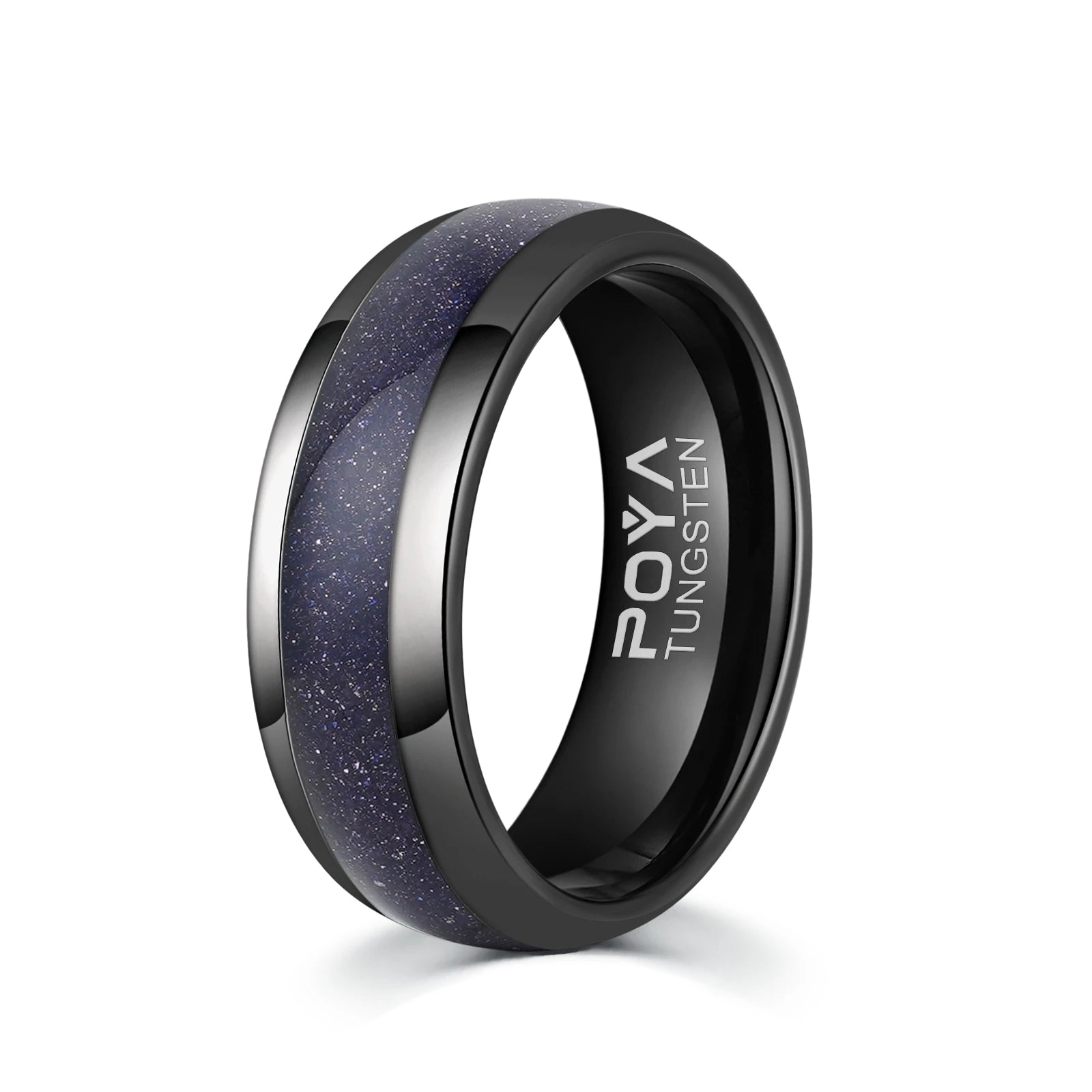 Poya Mens Wedding Band 8mm Blue Sandstone Inlay Tungsten Rings