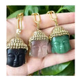 Jialin INS  Natural Stone Large Big Buddha Head clear Black Green Jade Buddha Pendant Laughing Buddha Face Necklace