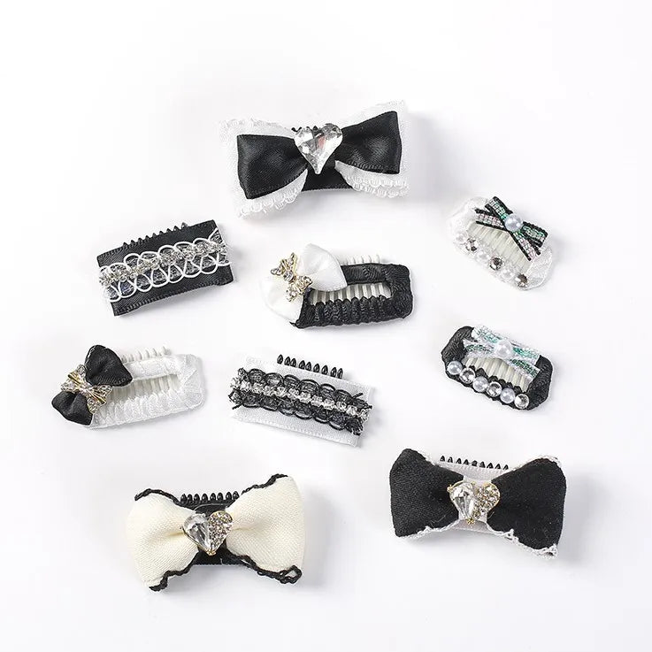 Handmade Pet Hair Clip Black and White Series Pet Accessories Yorkshire Maltese Dog Hair Clips