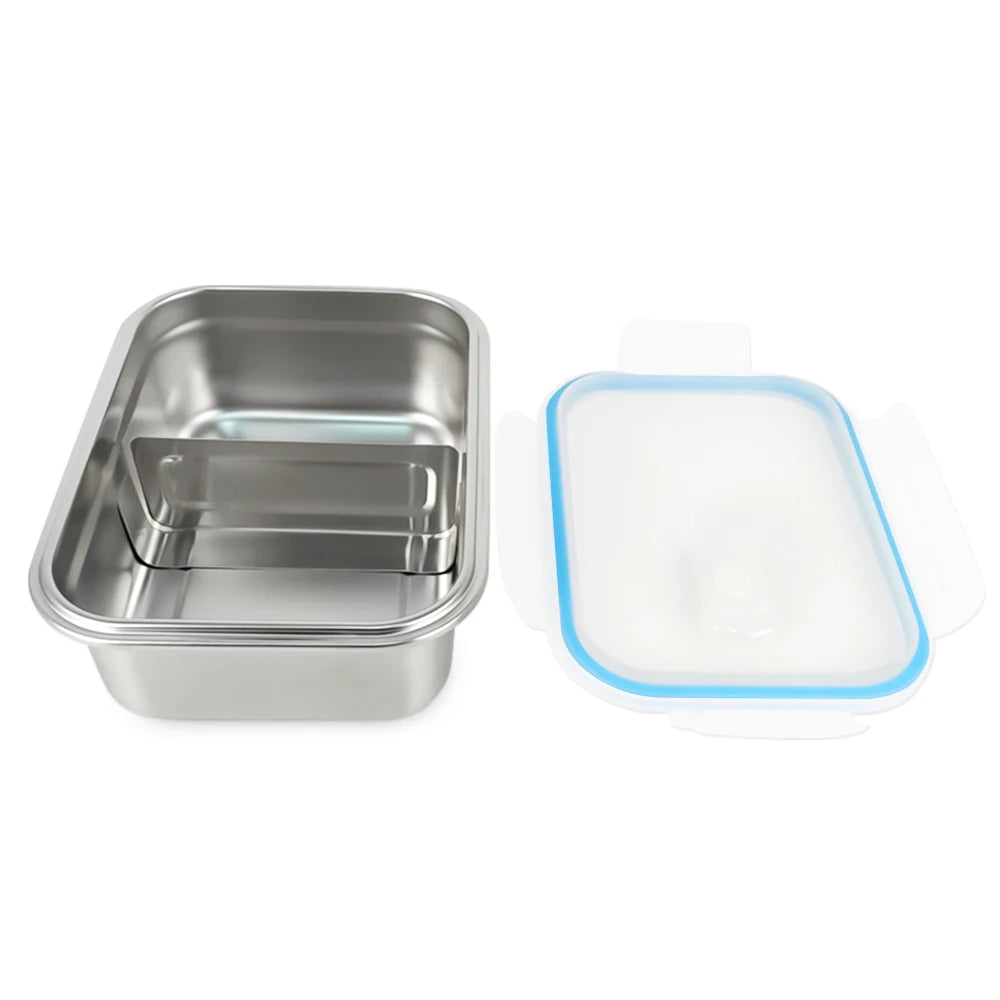 LeakProof Rectangle Lunch Box Kids Stainless Steel Bento Box With Plastic Lid Microwave Dishwasher Safe Tiffin Lunch Box