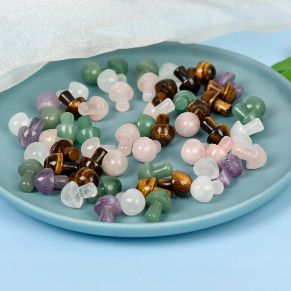 Hot Sale 20mm Mini Engraved Carving Natural Gemstone Rose Quartz Crystal Crafts Mushroom Mascot Fashion Trend Home Decor