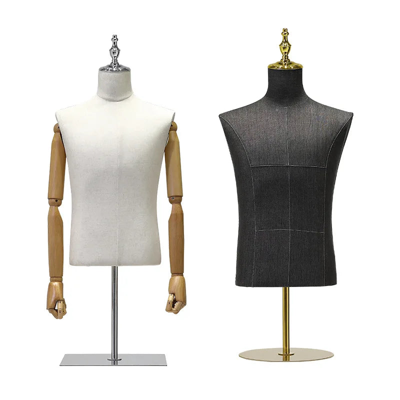 Male Suits Display Mannequin Torso Mannequins Bust Adjustable Fabric Covered Dummy for Business Clothing Display Upper Body Men