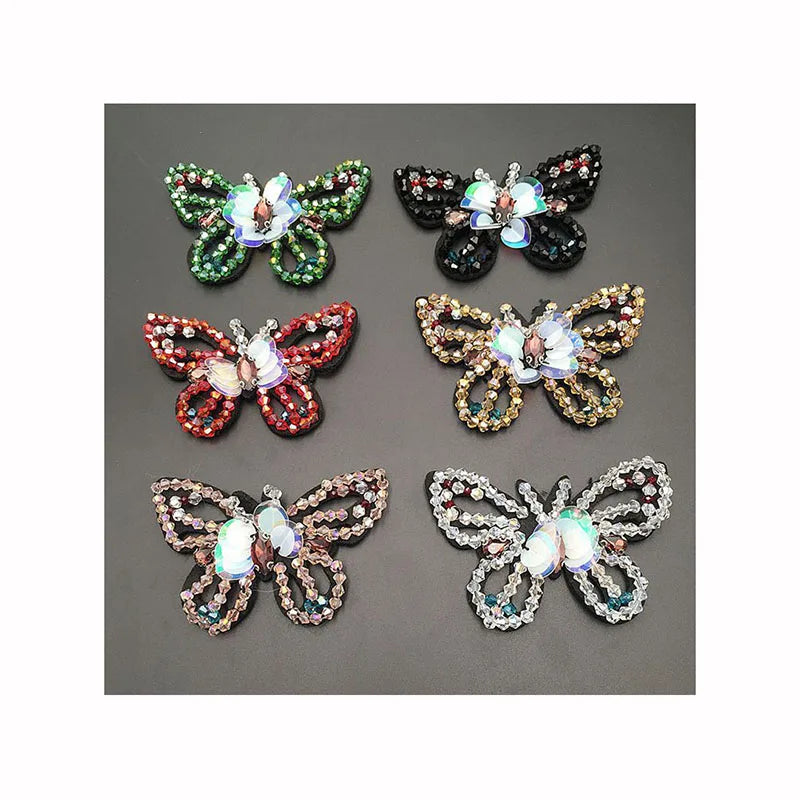 Hand-made Beaded Multi-color Crystal Sequins butterfly Birds Cloth Patch DIY Accessories Shoes Jewelry Decoration Sticker Patch