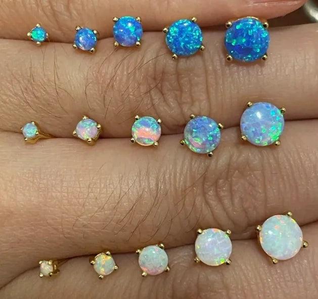 S925 Sterling Silver Wear Harsh Accessories Flash Diamond Blue Opal Stud Earrings