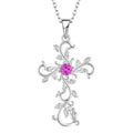 Wholesale Hot Sale Jewelry Cross Purple Zircon Heart Crystal Pendant Vintage Necklace 925 Silver for Women Necklaces Fashion