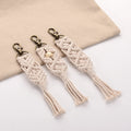 Handcrafted Cotton Rope Braided Tassel Keyring Car Key Holder Bag Charms Accessories White Macrame Keychain