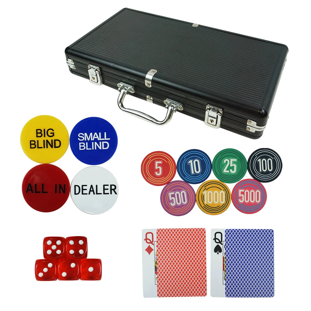 Professional Texas Hold'em Ceramic Poker Chip Set  with Dealer Poker Cards 300pcs Casino Chip Set for Gambling Game