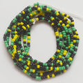 Green Black Yellow Color Flag African Mix Glass Seed Beads Tie on Waist Beads Belly Body Chain Double Cotton String for Ladies