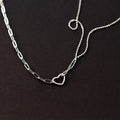 925 Sterling Silver Double Layer Asymmetric Chain Girls Necklaces Hollow Out Love Heart Pendant Necklace