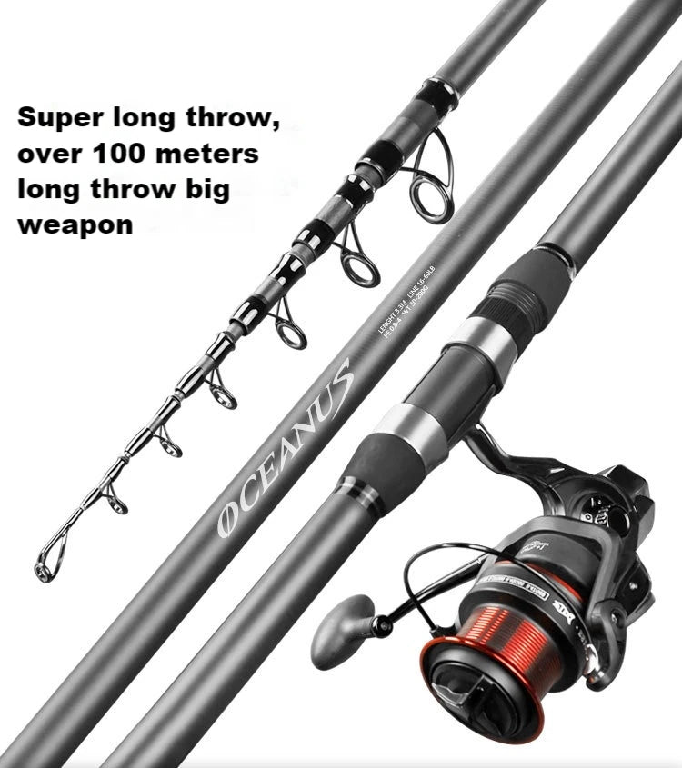 Medium Heavy 2.4M to 5.4M Telescopic Carbon Fishing Rod for Saltwater Long Throlling Sea Boat EVA Handle for River Lake Fishing