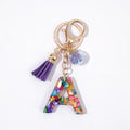Mixed Color Resin Acrylic Bag Accessories A-S Letters Key Chain Pendant Ladies and Girls' Fringe Key Ring for Purse Handbag