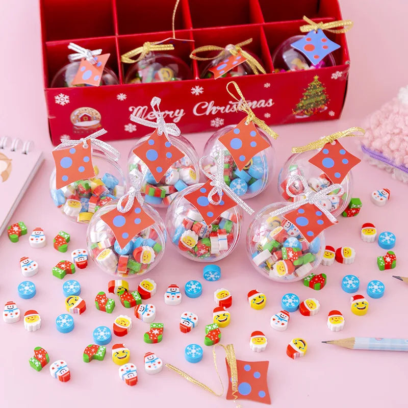 Creative Christmas Ball Erasers Snowman Kids Cute Cartoon Christmas Gift Ball Kawaii Stationery Supplies Christmas Mini Erasers