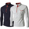 Fashion Men T-Shirt Casual Solid Color Polka Dot Print Buttons up Cotton Tee Streetwear Pullover Slim Man T Shirt