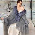 OFTBUY Winter Jacket for Women Cashmere Wool Blends Coat Real Fox Fur Collar Tassel Ponchos Warm Fashion New Outerwear Natural