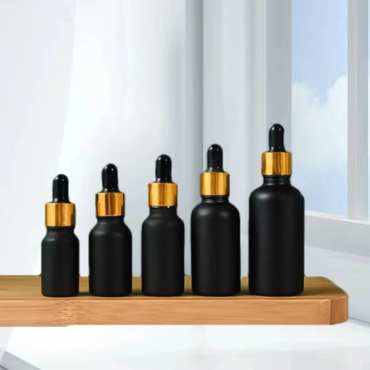 Matte Frosted Black Glass Round/Square Dropper Bottle Pump Sprayer Screen Printing Multi-Capacity Custom Logo 100pcs MOQ