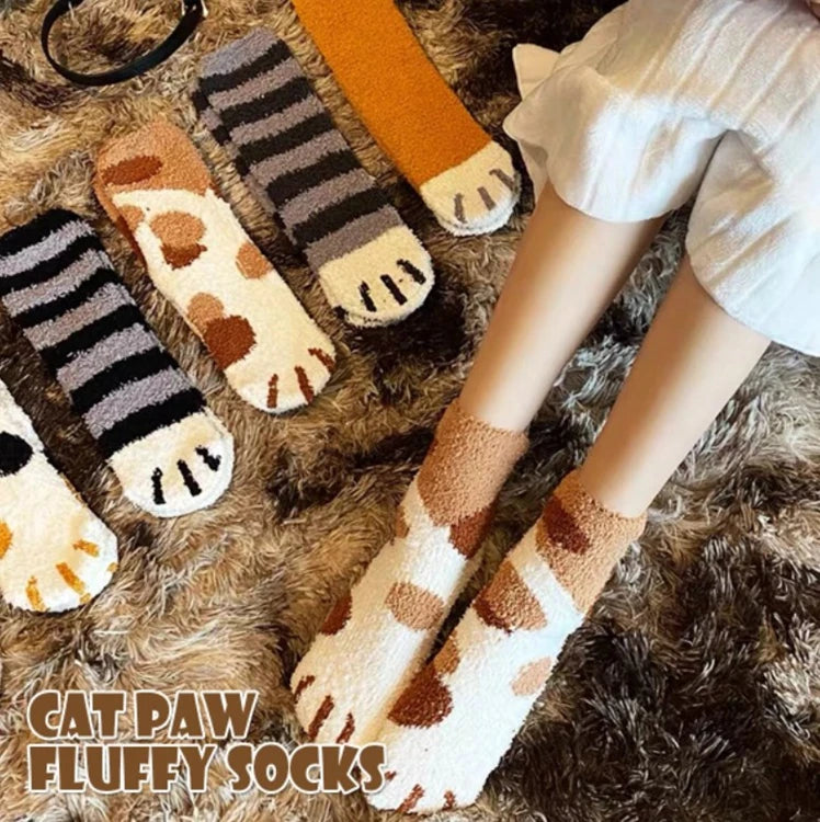 Fluffy Socks One Size Polyester Custom logo Animal Cat Paw Winter Ladies Cosy Crew Fuzzy Socks