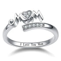 Huitan Exquisite Mom Rings Silver Color Caved Letter "I Love You Mom" Delicate Birthday Gift for Mother Fashion Women Jewelry