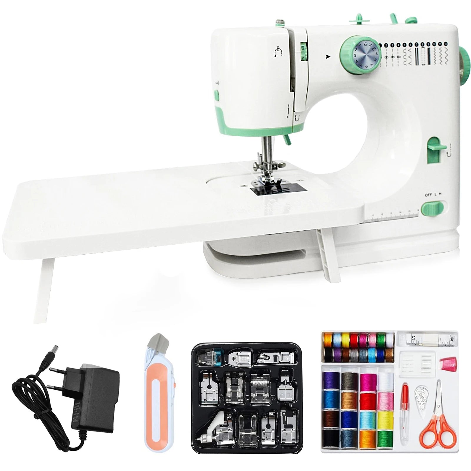 EU Stock 520 12-Stitches Mini Sewing Machine Multifunctional Household Sewing Machine W/Extension Table EU