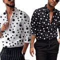 RNSHANGER Man Casual Loose Shirt Casual Fashion Polka Dot Printed Shirts Men Long Sleeve Lapel Neck Leisure Buttons Shirts