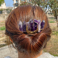 Fashion Lovely Moon Charm Crystal Gemstone Hair Pins Natural Amethyst Quartz Stone Hairpins for Women Girl Hair Accessory