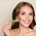 10 Pcs Customizable Natural Wooden Makeup Brush Set with Organizer Blush Foundation Concealer & Eyebrow Brushes