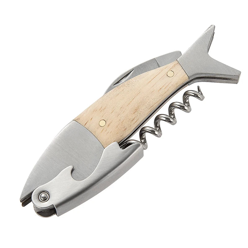 3 in 1 Multitools Wood Handle Garden Bbq Outdoor Pocket Folding Fish Bottle Wine Opener Knife