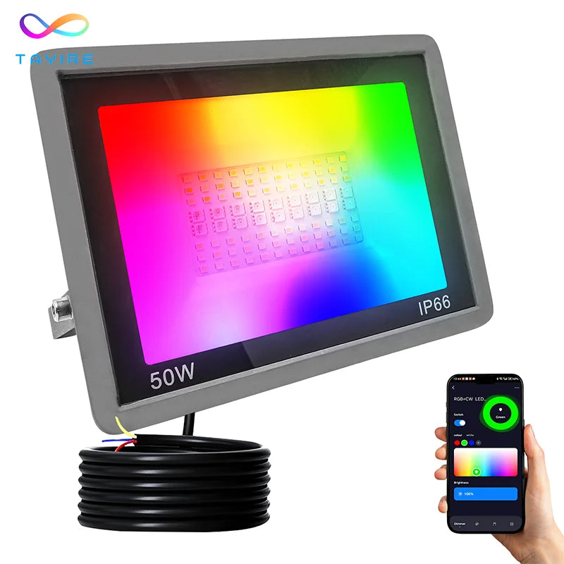 EU Stock IP66 100V-240V 50W 100W Tuya APP WiFi RGB Warm/Cold White Smart Dimmable Waterproof LED Floodlight Outdoor Party Deco