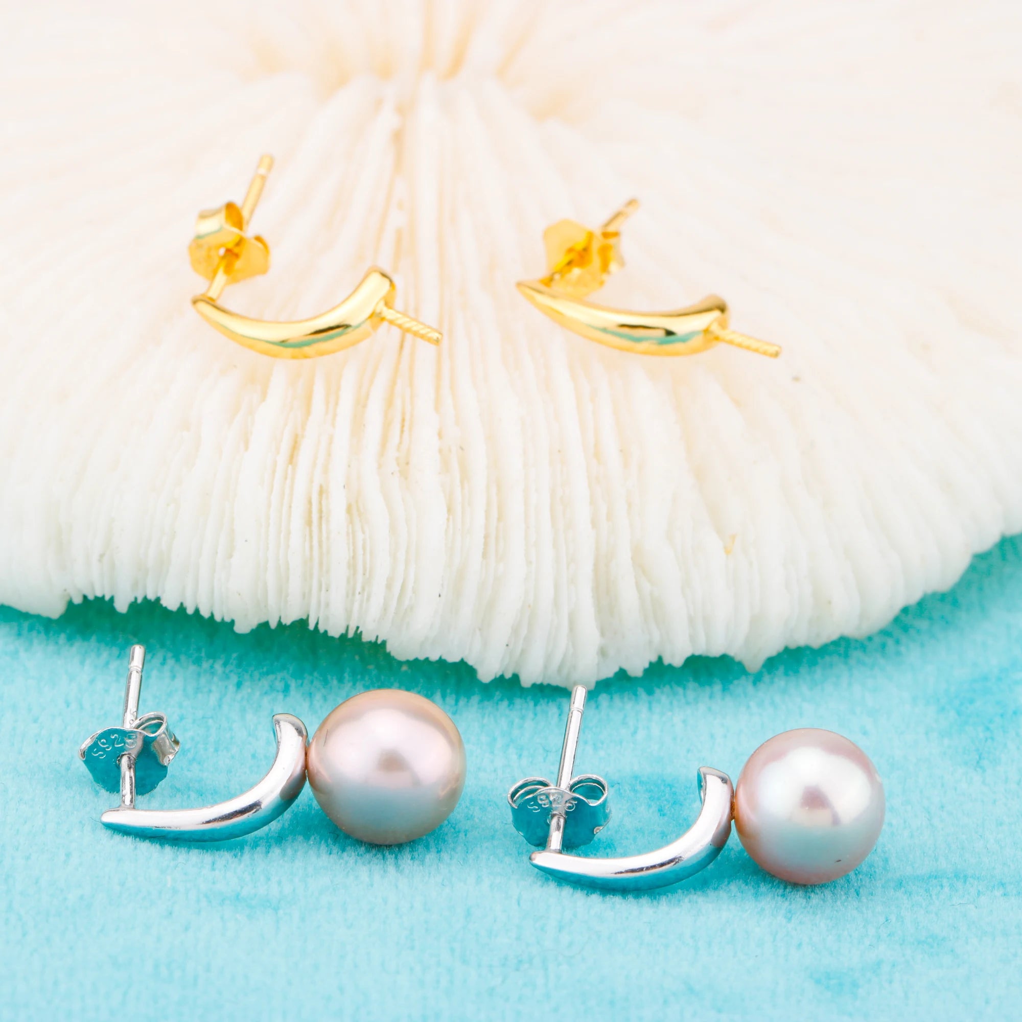 E010864 S925 Pearl Earring 925 Sterling Silver DIY 7-8mm Natural Freshwater Pearl Stud Earring for Women