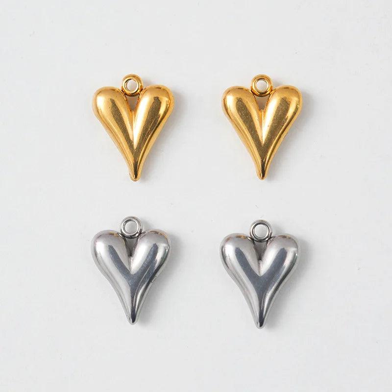 12x16mm 3D DIY Jewelry Finding Metal Accessories Gold Plated Custom Stainless Steel Heart Charm Pendant for Necklace Making