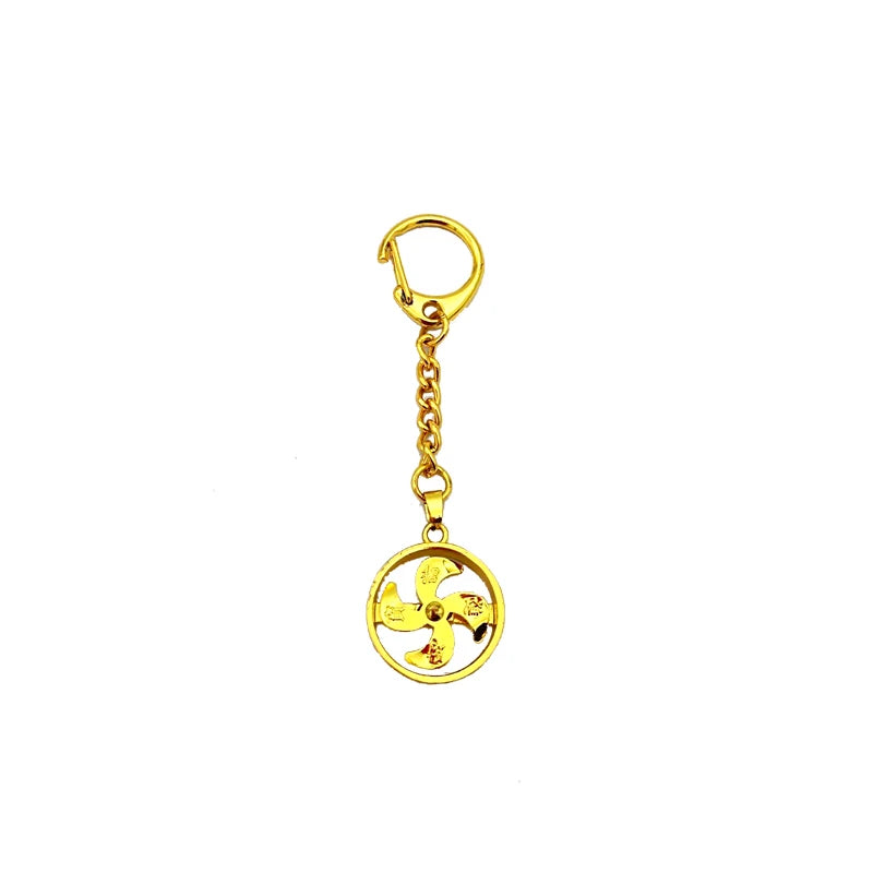 Religious Hong Kong Che Kung Temple Lucky Windmill Keychain Necklace with Gold Leaf Cartoon Design Zinc Alloy Wholesale