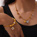 New Classic Jewelry Sets Stainless Steel Four Leaf Clover Bracelets Necklace 18k Gold Plated Heart Star Zircon Clover Necklace