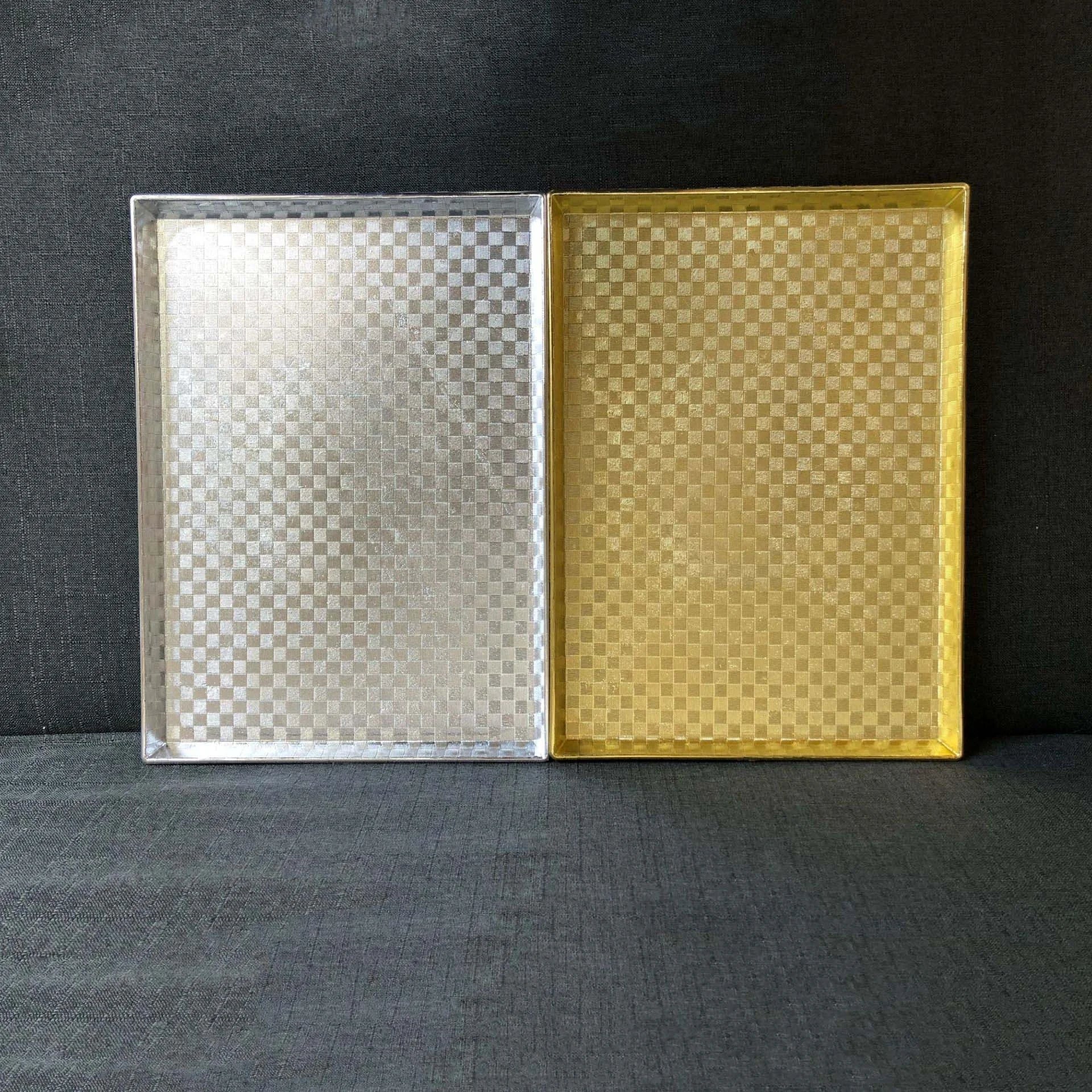 14" Gold Electroplated Thickened Plastic Checkered Pattern Rectangular Plate Decorative Trays Fruit Dish Bowl Charger Plates