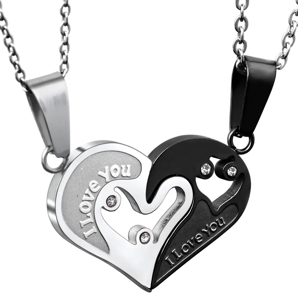 Wholesale Heart Couple Pendant Necklace Magnetic Stainless Steel Matching Necklaces for Couples MegaBDM