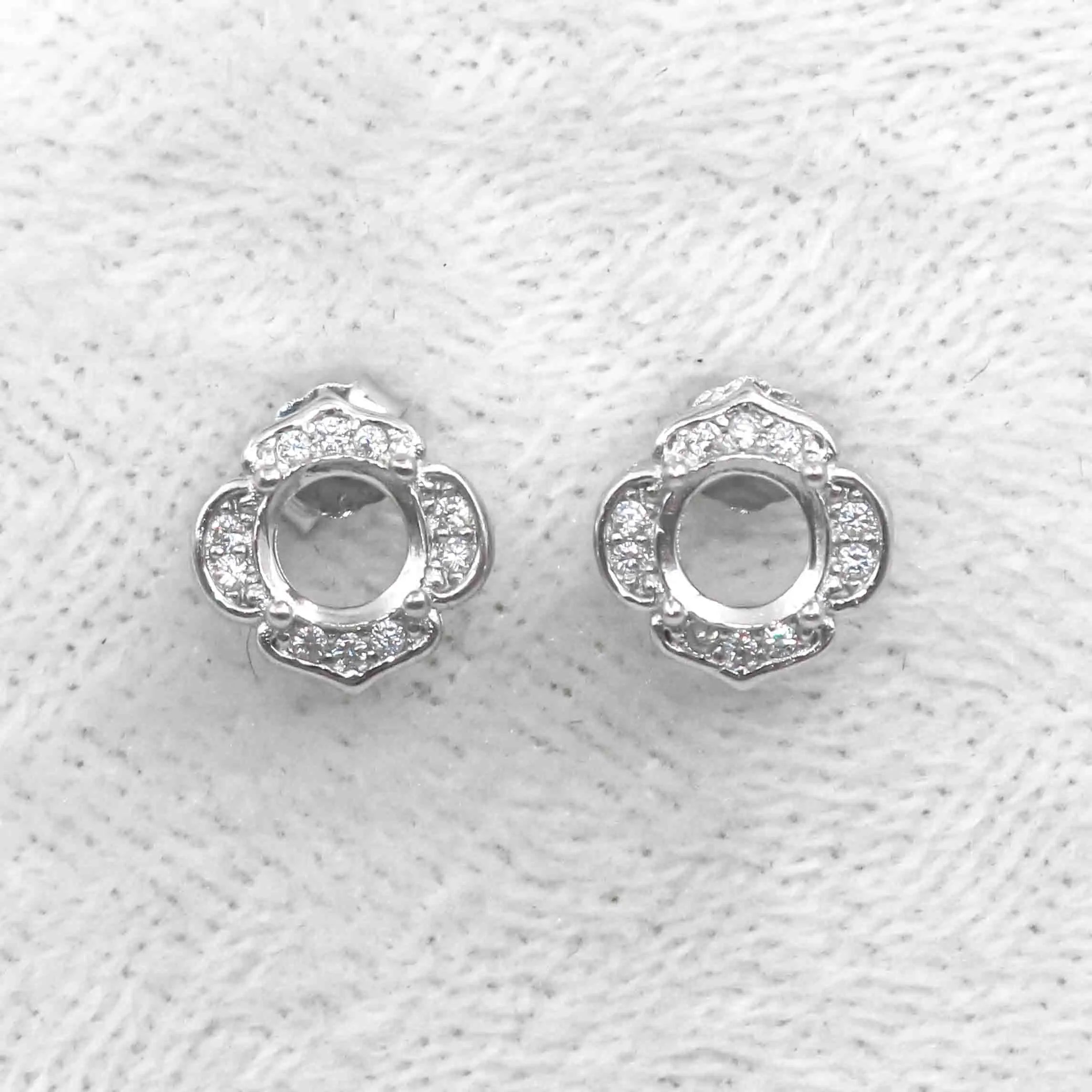 Sterling Silver 5*5mm Semi Mount Stud Earrings Empty Support Blank Claws Setting S925 Base Without Center Stone for DIY Inlay