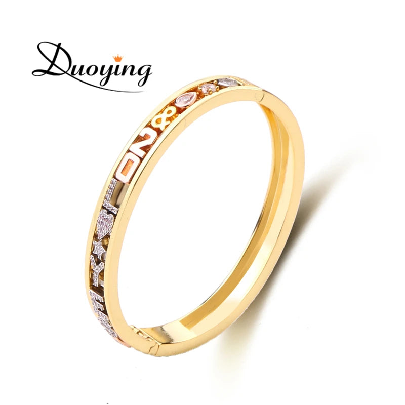 Customate Unique Family 18K Gold Plated  Bracelet Cuff Custom Slide Letter Bangle Jewelry for Gift