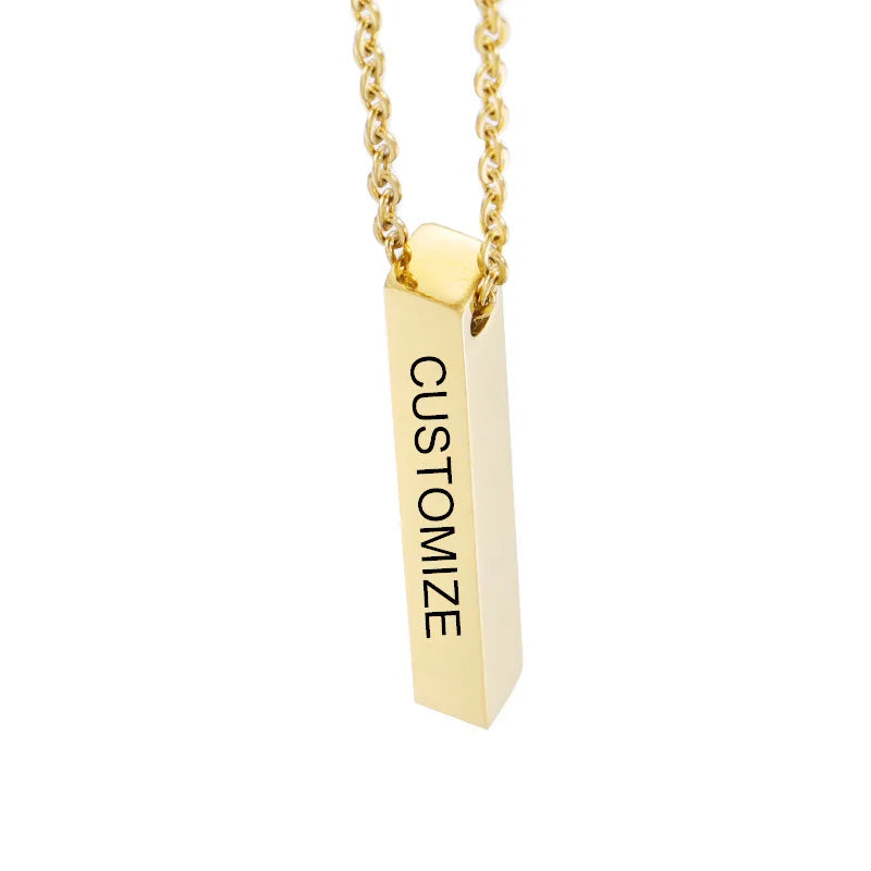 Sland Custom Link Chain Necklace 3D Bar Name Plate Engraved Personalized Wedding Jewellery Stainless Steel 18K Gold Plated Gift