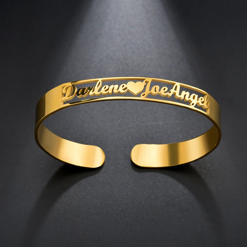 Women Men Stainless Steel Personalized Gift Rose Gold Cuff Bangle Name Customized Nameplate Bracelet Jewelry
