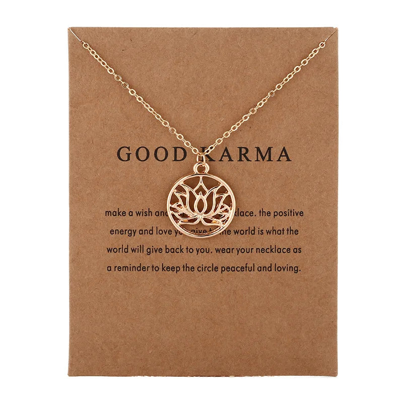 New Wish Card Necklace Jewelry Pearl Star Pendant Buddha Lotus Pendant GOOD KARMA Short Chain Necklace Jewelry
