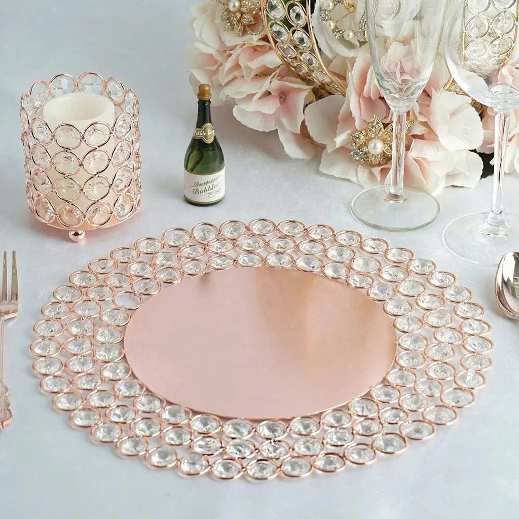 Modern Romantic Gold Crystal Metal Charger Dishes Plates with 3 Beaded Layers Wedding Table Home Decor Printed Carton Packaging