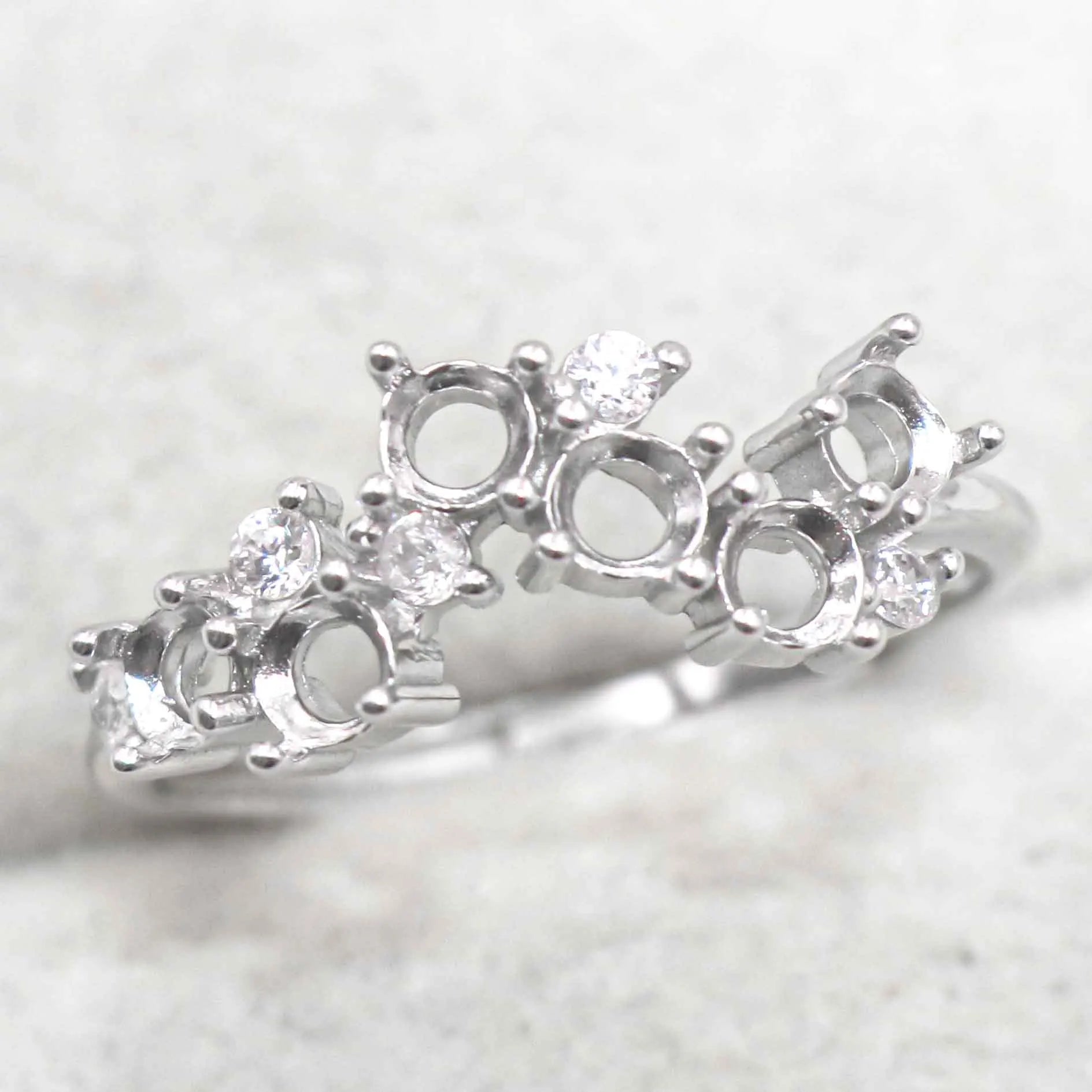 Sterling Silver 3*3mm Semi Mount Ring Empty Frame Blank Support Claw Setting S925 Base Holder Without Center Stone for Inlay DIY