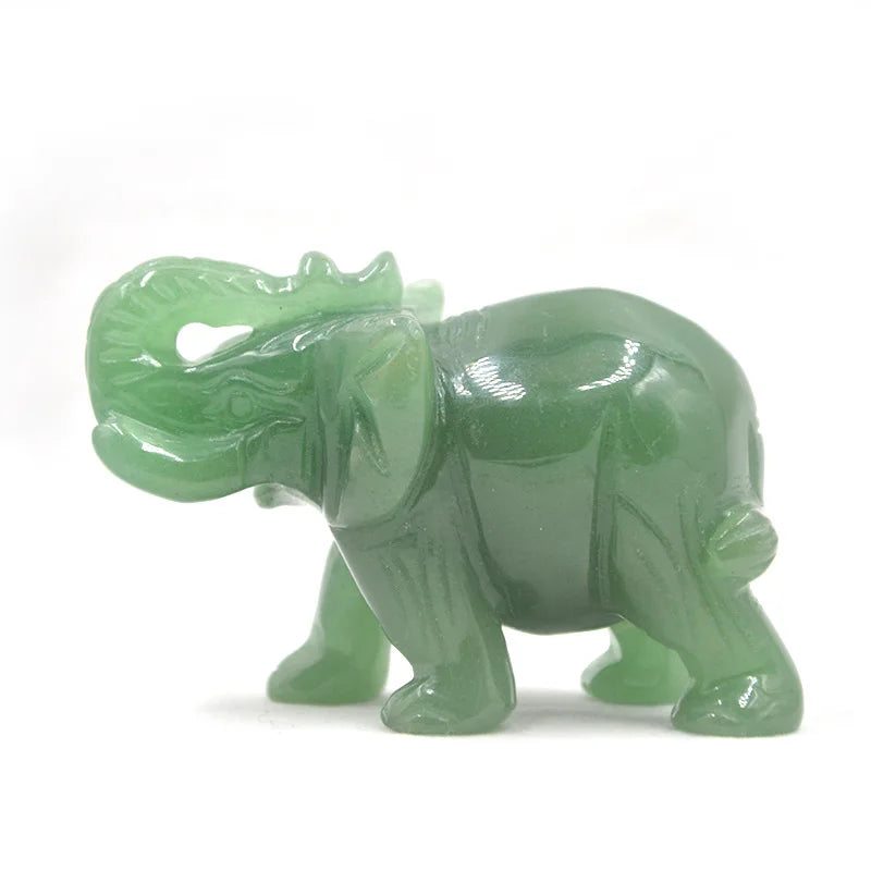 Huiying Hand Carved Natural Green Aventurine Carved Gemstone Elephant Shape Stone Statue Figurine Crafts 1.5 Inch