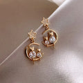 Cat Jewellery Sweet Girl Cat Star Moon Stud Earrings Exquisite Crystal Zircon Wedding Gold Earrings Accessories Elegant Women's