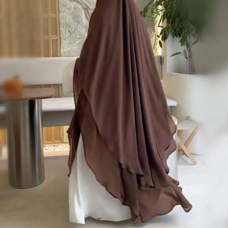 2024 New Arrival Islamic Solid Color Chiffon for Jilbab Khimar Traditional Muslim Clothing Full Cover Burqa Ramadan Prayer Two