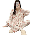 Women's Milk Silk Cardigan Long Sleeve Lapel Pajamas Thin Rabbit Printed Housewear Suit