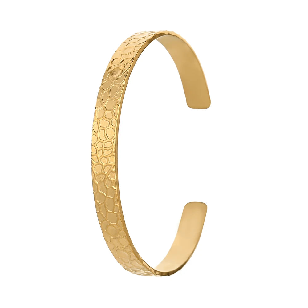 Simple Classic C Shape Open Bangles Fashion 18k Gold Stainless Steel Hammered Adjustable Cuff Bangle Bracelet