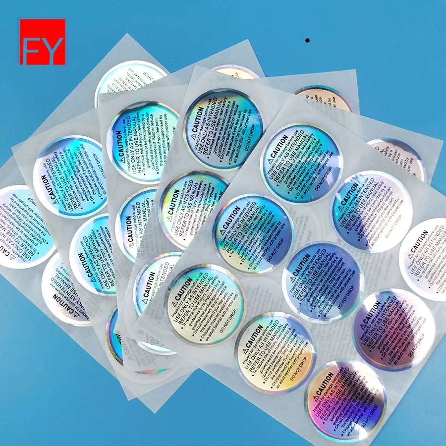Security Transparent Round Roll Printing Clear Silver Barcode Logo A4 Pet UV Holographic Sticker